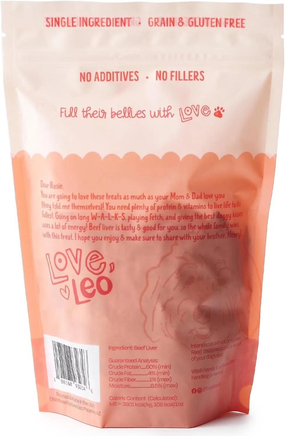 Love Leo Freeze Dried Beef Liver Dog Treats (2 Pack)  Single Ingredient - Without Additives and Fillers  All-Natural Grain Free Dried Liver Dog Treats for Training