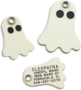 LuckyPet Pet ID Tag - Ghost - Glows in The Dark - Custom Engraved Dog & cat Tags. Size: Small