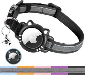 Luminous Airtag Cat Collar, Reflective Air Tag Cat Collar with Airtag Holder, Breakaway Tracker Pets Kitten Collar, Black, S(9-13 Inch)