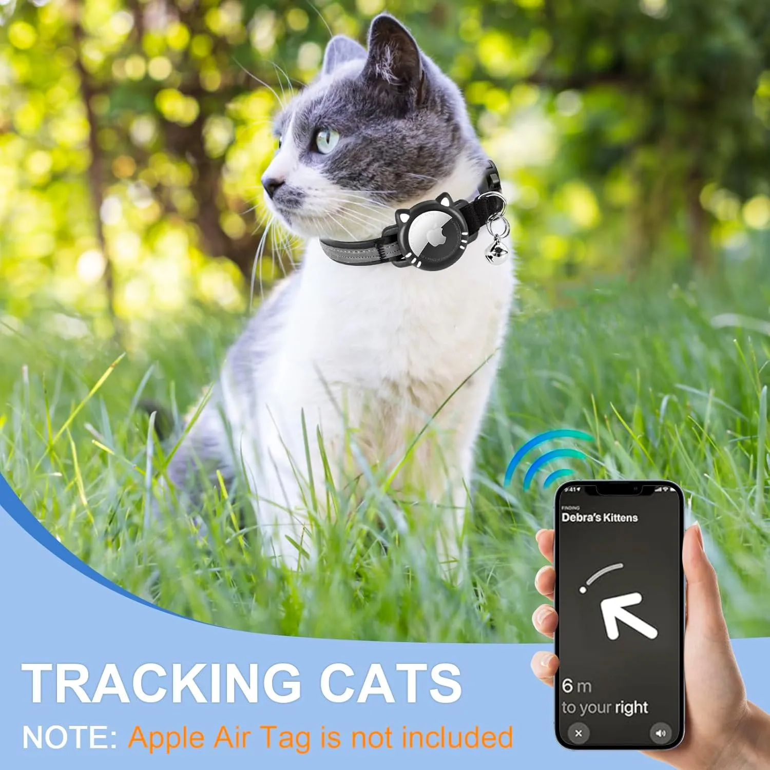 Luminous Airtag Cat Collar, Reflective Air Tag Cat Collar with Airtag Holder, Breakaway Tracker Pets Kitten Collar, Black, S(9-13 Inch)