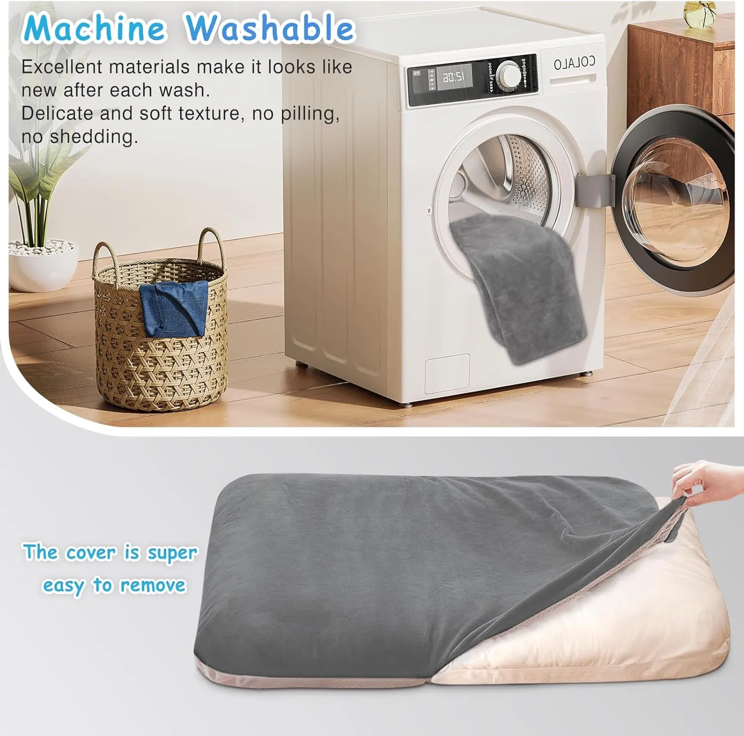 Magic Dog Super Soft Large Dog Bed, 39 Inches Orthopedic Foam Pet Beds with Anti Slip Bottom, Dog Sleeping Mattress with Removable and Washable Cover, Grey