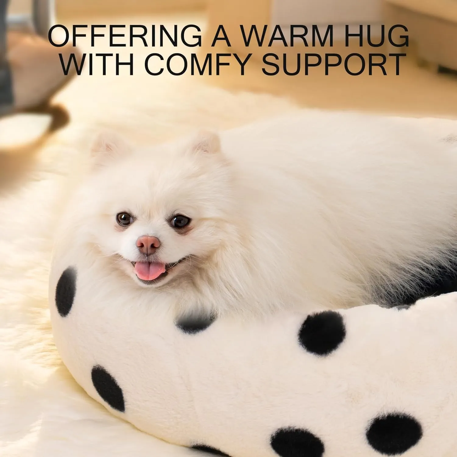 MEWOOFUN Cat Beds for Indoor Cats, Wahable Small Dogs Bed Donut Cat Bed, Round Cat Bed with Non-Slip Bottom, Cute Cat Couch Fluffy Pet Bed for Puppy and Kitten (23 inch, Black Dot Plush)