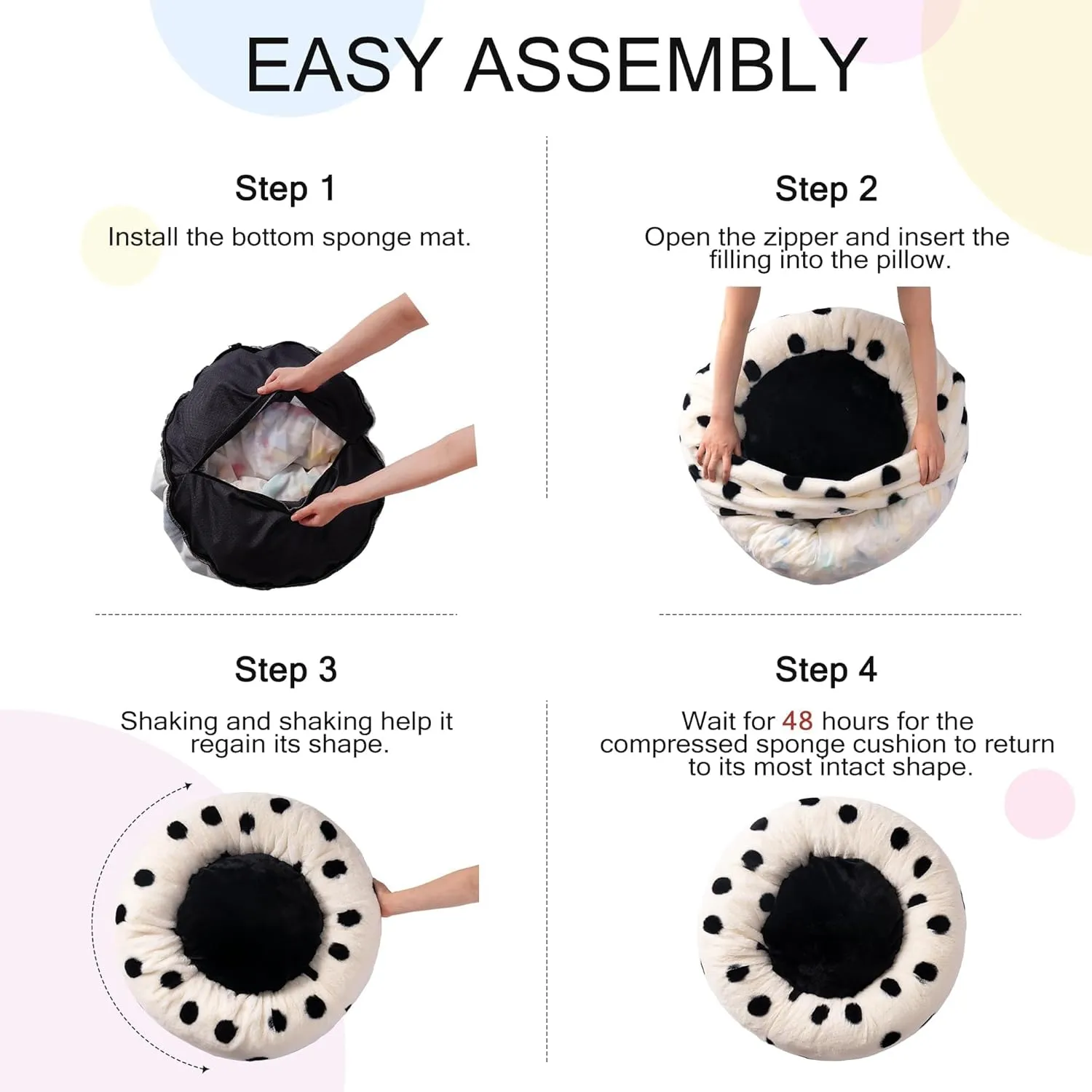 MEWOOFUN Cat Beds for Indoor Cats, Wahable Small Dogs Bed Donut Cat Bed, Round Cat Bed with Non-Slip Bottom, Cute Cat Couch Fluffy Pet Bed for Puppy and Kitten (23 inch, Black Dot Plush)