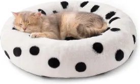 MEWOOFUN Cat Beds for Indoor Cats, Wahable Small Dogs Bed Donut Cat Bed, Round Cat Bed with Non-Slip Bottom, Cute Cat Couch Fluffy Pet Bed for Puppy and Kitten (23 inch, Black Dot Plush)