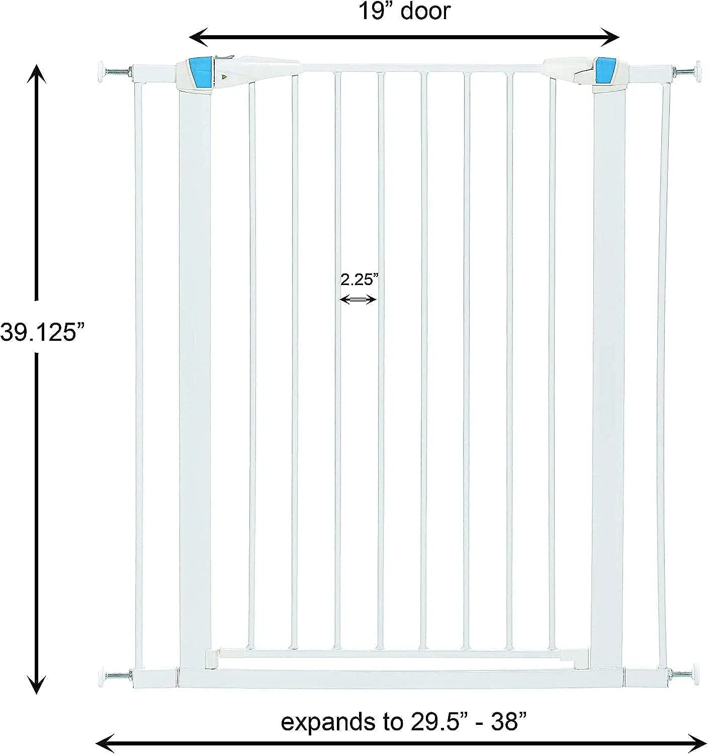 MidWest Homes for Pets 39 Inches Tall Walk-Though Steel Pet Gate, Pressure Mounted Dog Gate with Glow Strip Measures 29-38 Inches Wide & Includes Two 3-Inch-Wide Extensions, White