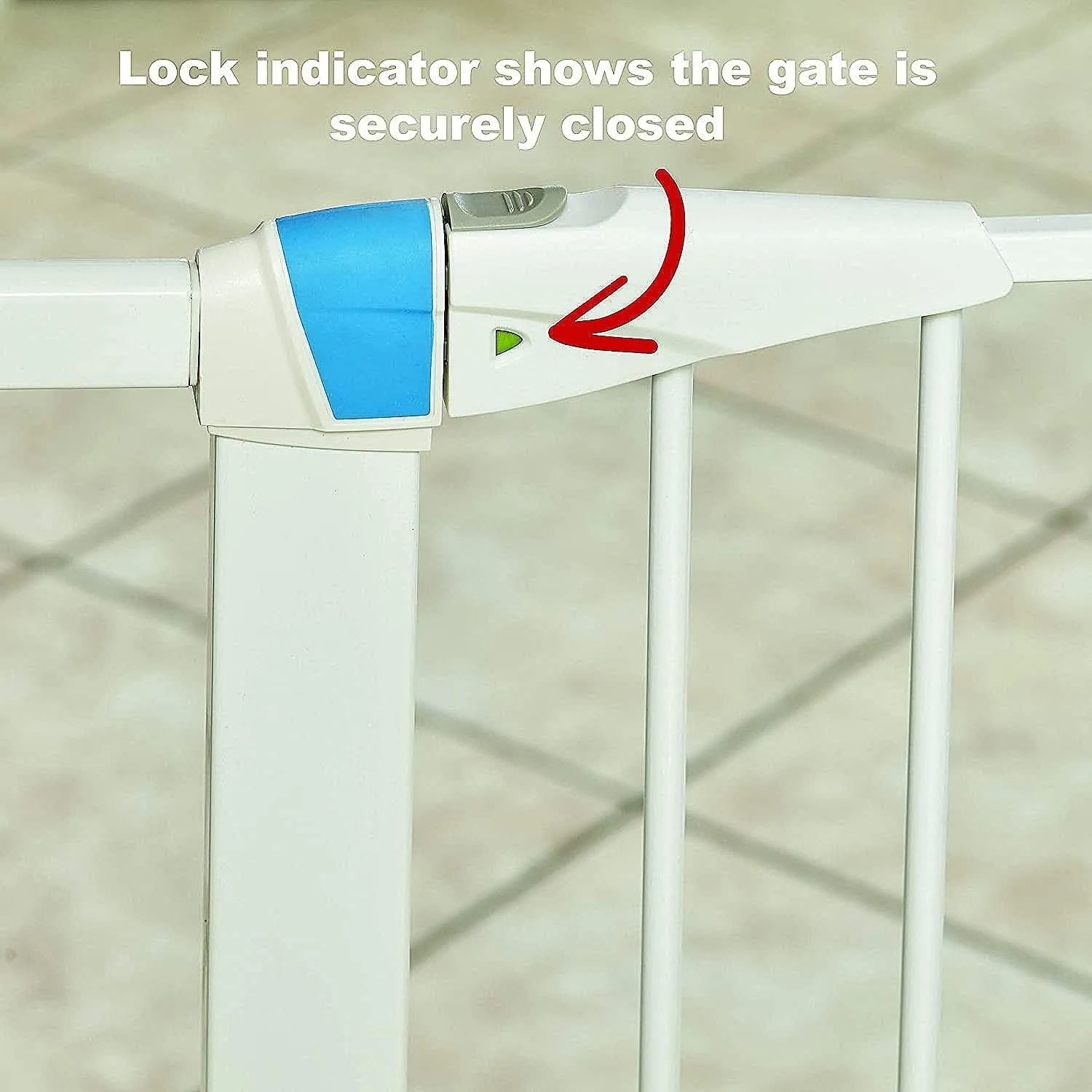 MidWest Homes for Pets 39 Inches Tall Walk-Though Steel Pet Gate, Pressure Mounted Dog Gate with Glow Strip Measures 29-38 Inches Wide & Includes Two 3-Inch-Wide Extensions, White