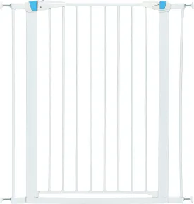 MidWest Homes for Pets 39 Inches Tall Walk-Though Steel Pet Gate, Pressure Mounted Dog Gate with Glow Strip Measures 29-38 Inches Wide & Includes Two 3-Inch-Wide Extensions, White