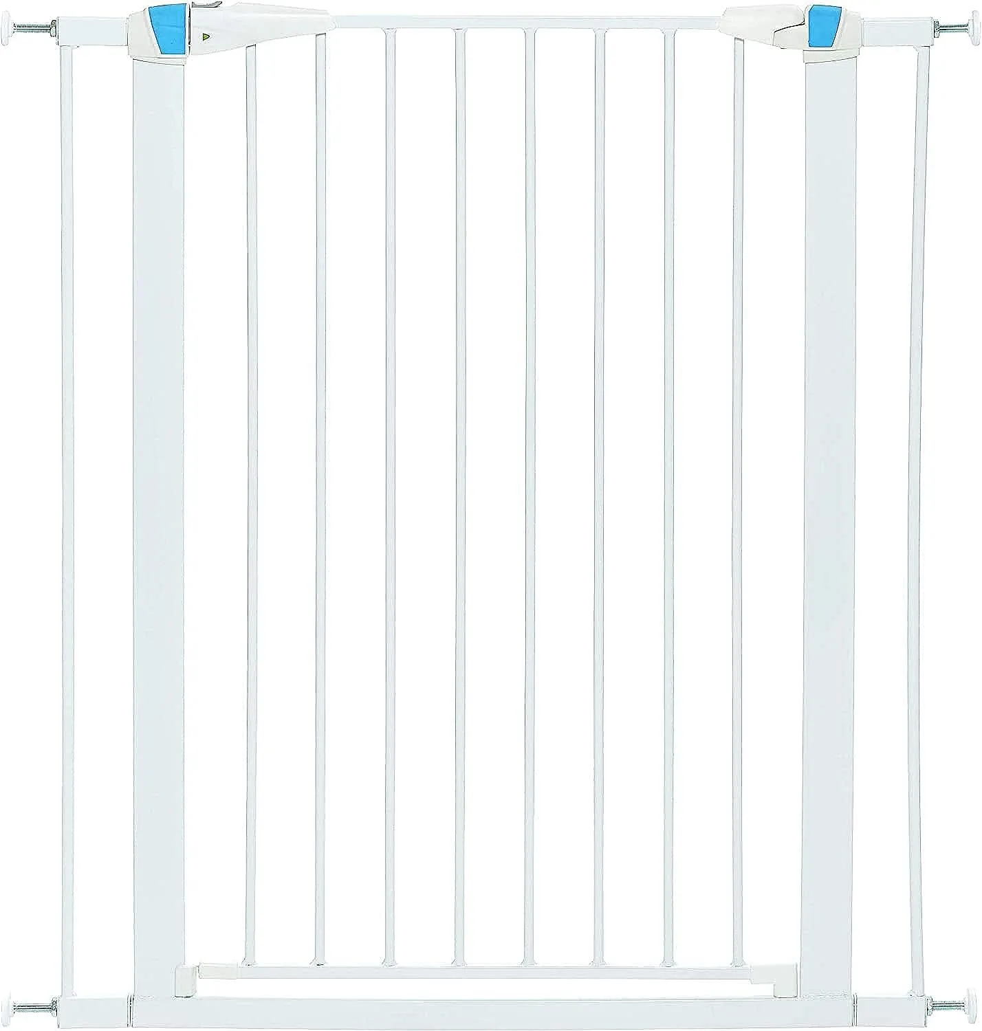 MidWest Homes for Pets 39 Inches Tall Walk-Though Steel Pet Gate, Pressure Mounted Dog Gate with Glow Strip Measures 29-38 Inches Wide & Includes Two 3-Inch-Wide Extensions, White