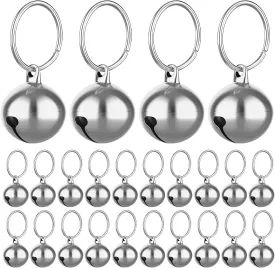 Molain 24pcs Cat Bells & Dog Collar Bells with Keyrings, Training Jingle Bell Collar Pendant Pet Accessories Festival Party DIY SMall Bells(Silver)