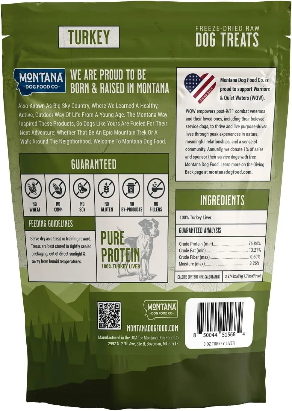 MONTANA DOG FOOD CO. Freeze-Dried Turkey Liver Dog Treats  100% Natural, Single Ingredient, High Protein, Grain-Free, Made in USA  3 oz Bag