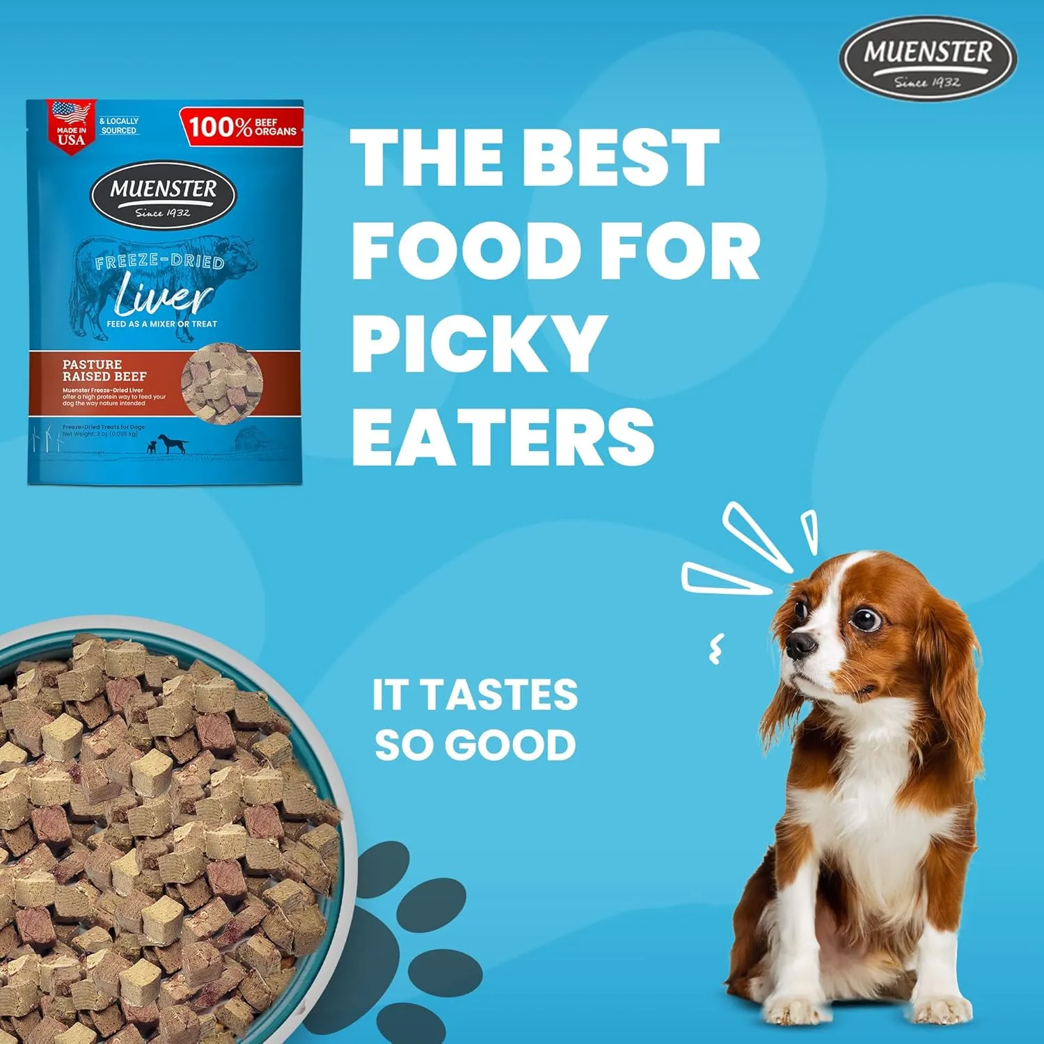 Muenster Freeze Dried Beef Liver Bites - Dog Treats, Mixer or Topper (3oz) - One Ingredient