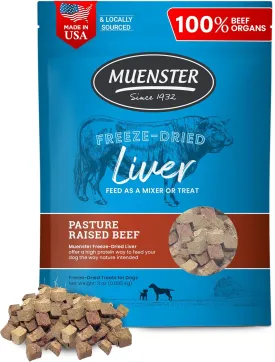Muenster Freeze Dried Beef Liver Bites - Dog Treats, Mixer or Topper (3oz) - One Ingredient