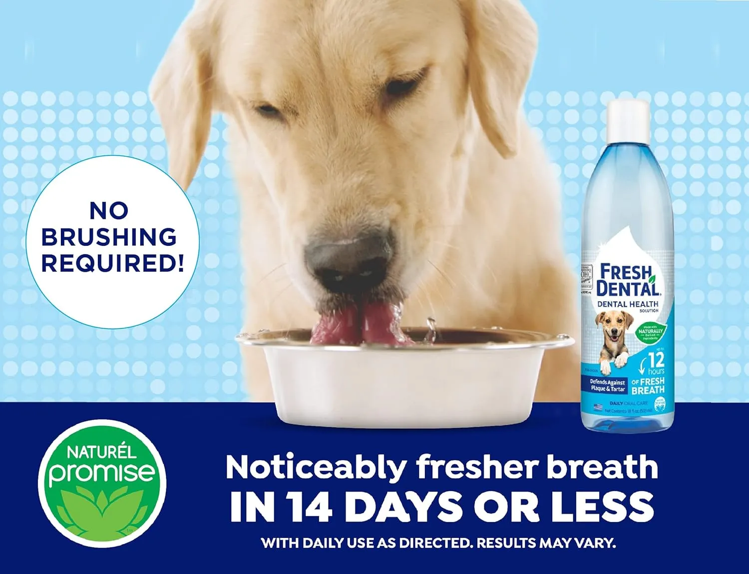 Naturel Promise Fresh Dental Dental Health Solution for Dogs, 18oz - 3 Pack - Oral Health Solution for Dogs - Easy to Use - Helps Clean Teeth - Freshens Breath Up to 12 Hours - No Brushing Required