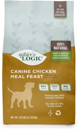 NATURE'S LOGIC Dry Dog Food - 100% Natural - No Synthetics - for All Ages, Sizes, Breeds - Free from Common Allergens, High Protein - Chicken Meal Feast, 25lbs