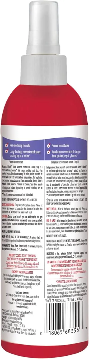 Nature's Miracle Cat Calming Spray, 8 Ounces, Stress-Reducing Formula for Cats