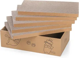 Nicunom 5 Packs in 1 Cat Scratcher with Box, Large Cat Scratching Boards Cardboard Box Reversible Cat Scratch Pads for Indoor Cats, Cat Scratch Cardboard for Rest and Play