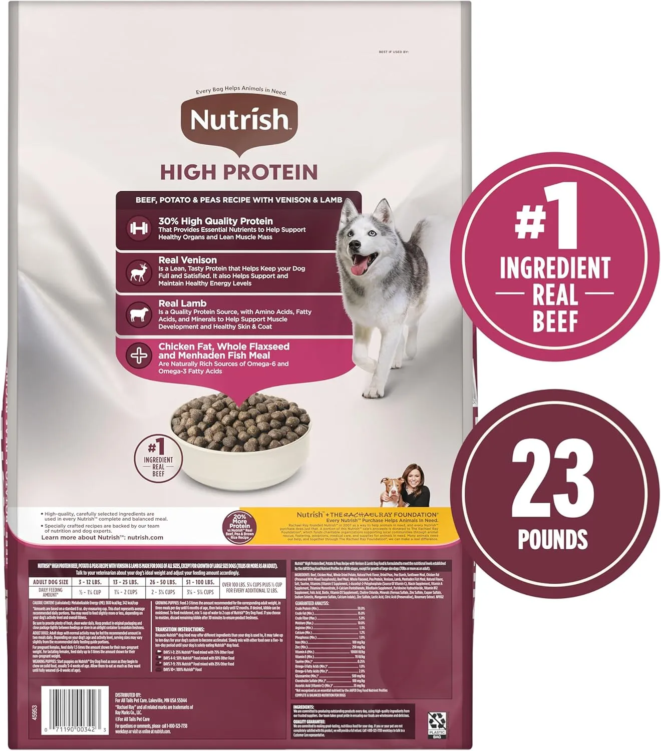 Nutrish High Protein Beef, Potato & Peas Recipe with Venison & Lamb Dry Dog Food, 23 lb. Bag (Rachael Ray)