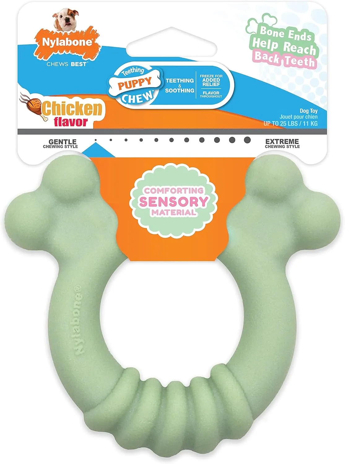 Nylabone Sensory Material Soothing Puppy Chew Toy Ring, Toys for Teething Puppies, Chicken Flavor, Small - Up to 25 lbs, 1 Count