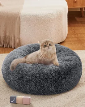 OhGeni Calming Donut Dog and Cat Bed - 20 inch Waterproof, Zipper Cover, Plush Polyester, Soothing Support for Muscle Pain, Machine Washable, Cuddling Design for Sound Sleep, Small Pet Bed(Gray)