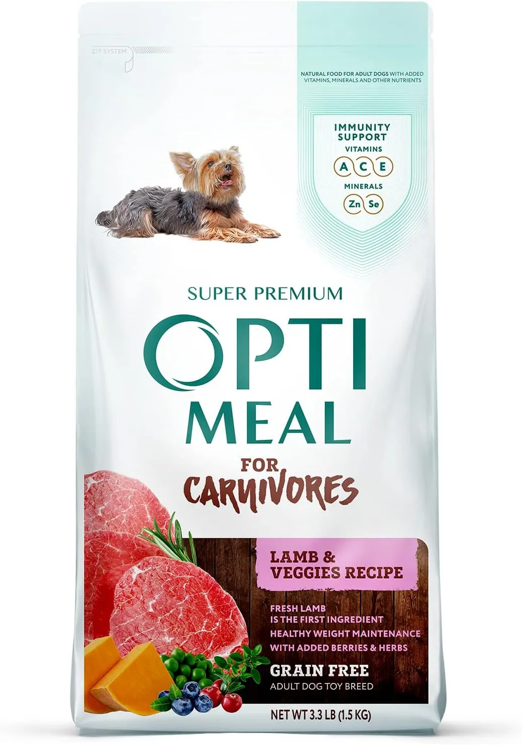 Optimeal Toy Breed Dry Dog Food  Grain Free Small Kibble for Small Dogs, High Protein, Natural Ingredients, Skin & Digestive Support, Premium Nutrition  Lamb & Veggies, 3.3 lbs