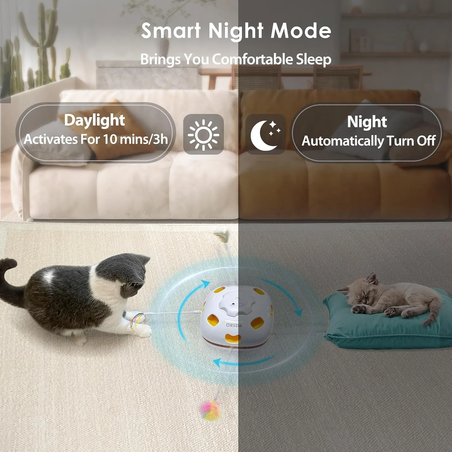 ORSDA Cat Toys, 4 in 1 Interactive Cat Toys for Indoor Kitten, Automatic Electric Enrichment Hide and Seek, Chase The Feather, 8 Holes Mice Whack-A-Mole, Catch Magic Wand