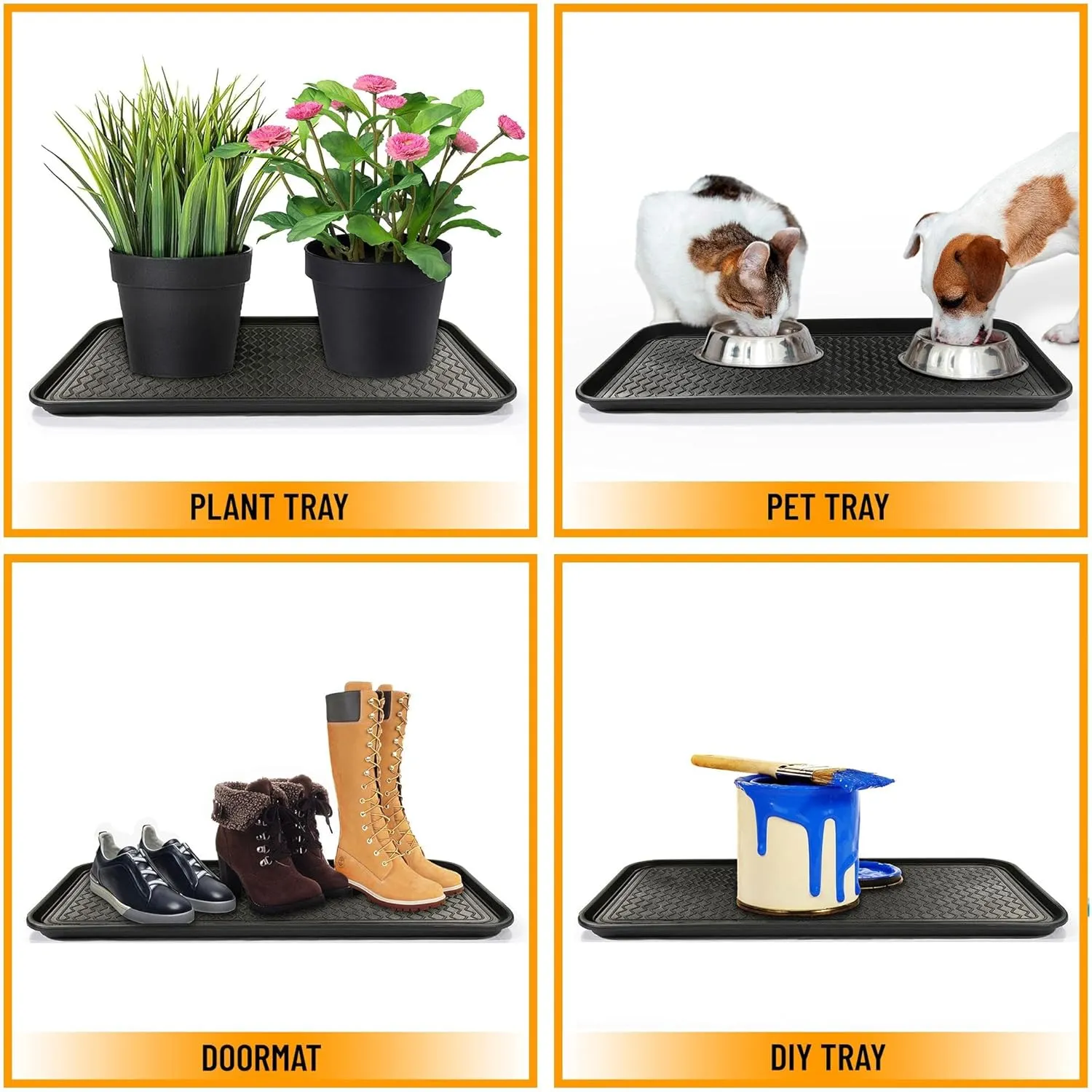 Ottomanson 15 x 30 Multi-Purpose Boot Tray - Waterproof Mat for Shoes, Pet Food, Litter Box, Painting & Planting - 1.2 Raised Edge for Spill Protection