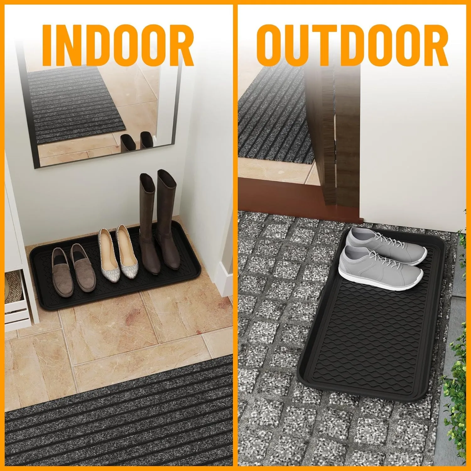 Ottomanson 15 x 30 Multi-Purpose Boot Tray - Waterproof Mat for Shoes, Pet Food, Litter Box, Painting & Planting - 1.2 Raised Edge for Spill Protection