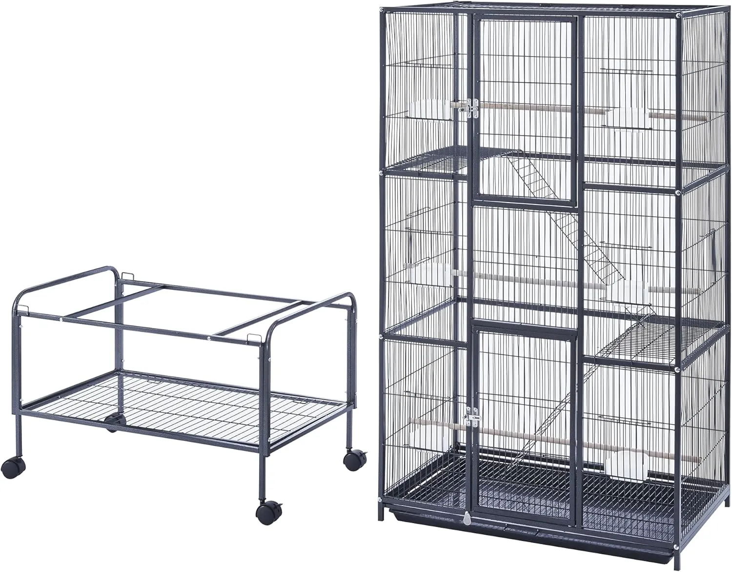 Panana 69inch Height Large Bird Cages Parrot Cage Wide Flight Metal Animal Cage for Budgie Parakeet Conure with Rolling Stand Wheels (Black)