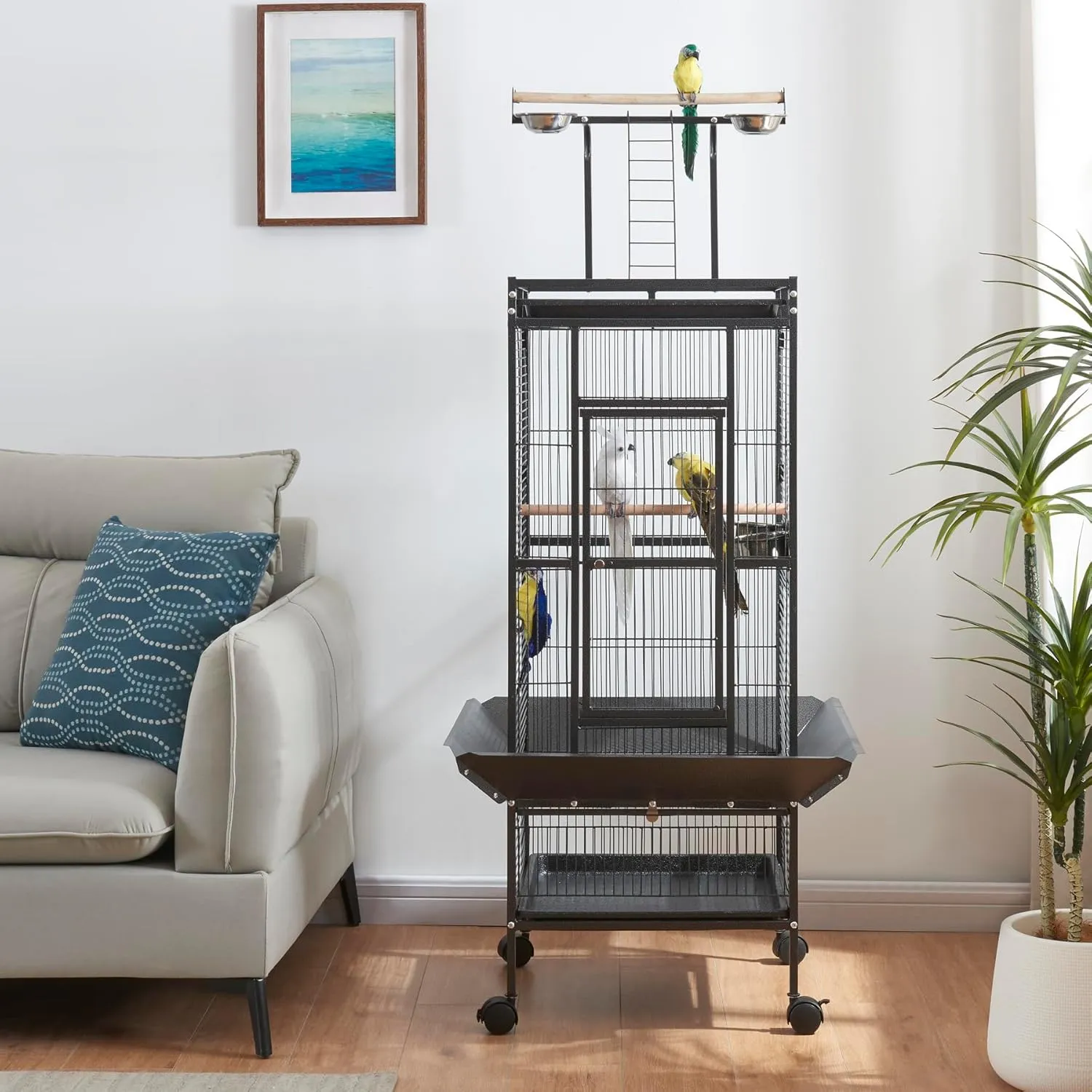 Panana Large Bird Cages Parrot Cage Wide Flight Metal Animal Cage for Budgie Parakeet Conure with Rolling Stand Wheels (61 inch Height)