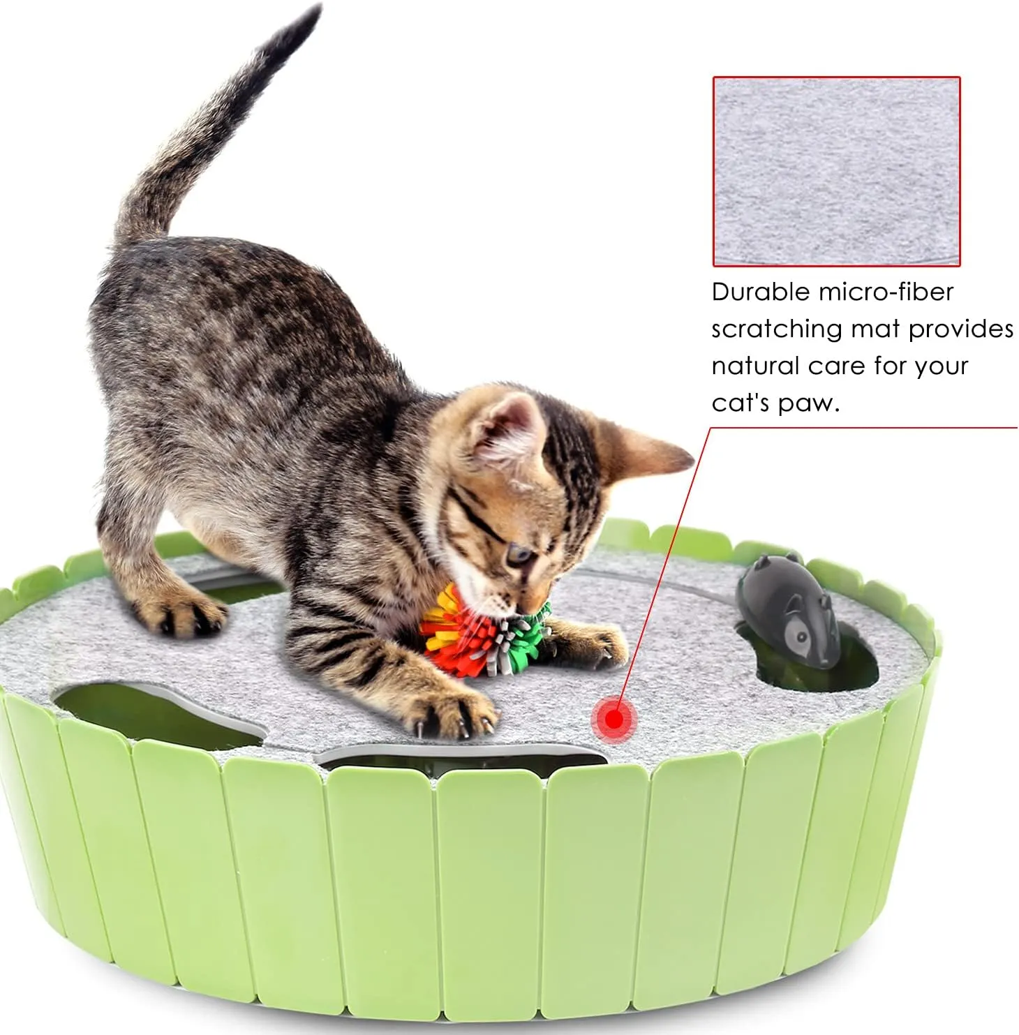 Pawaboo Interactive Toy with Running Mouse, Electronic Motion Cat Toy Automatic Teaser, Pop and Play Hide Seek Cat Toys Hunting Mouse, Mint Green
