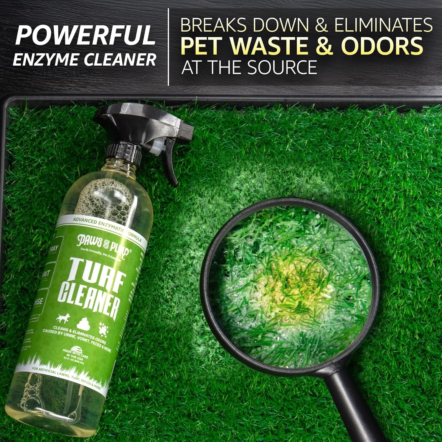 Paws and Play Turf Cleaner for Pet Urine Outdoor and Indoor | Artificial Grass Dog Urine Cleaner That Cleans and Deodorizes Pet Waste on Fake Grass for Dogs - 32 Fl Oz (Single)