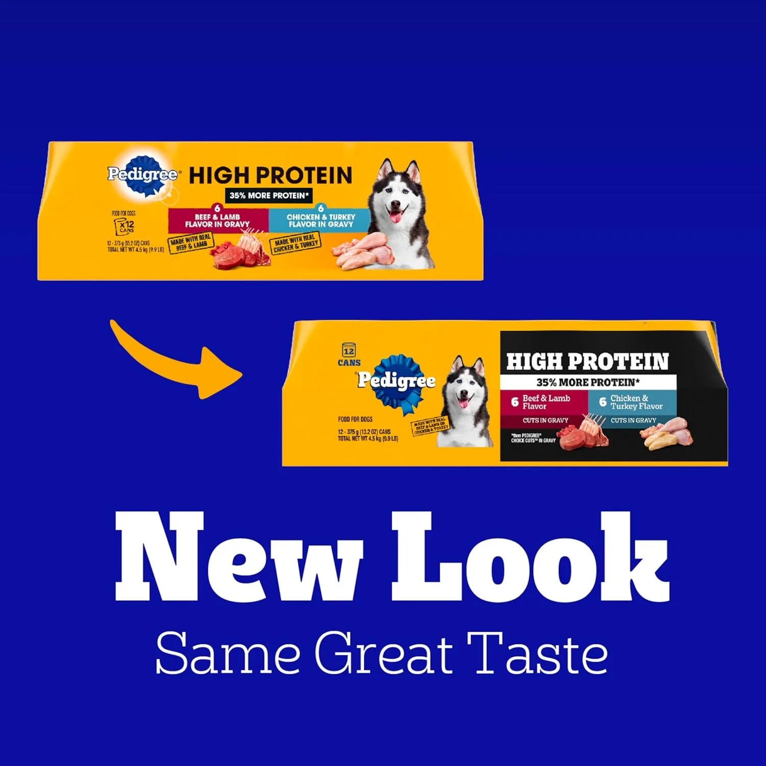 Pedigree High Protein Wet Dog Food, Beef Lamb & Chicken Turkey In Gravy Multipack 13.2 oz. Cans (12 Count, Pack of 1)