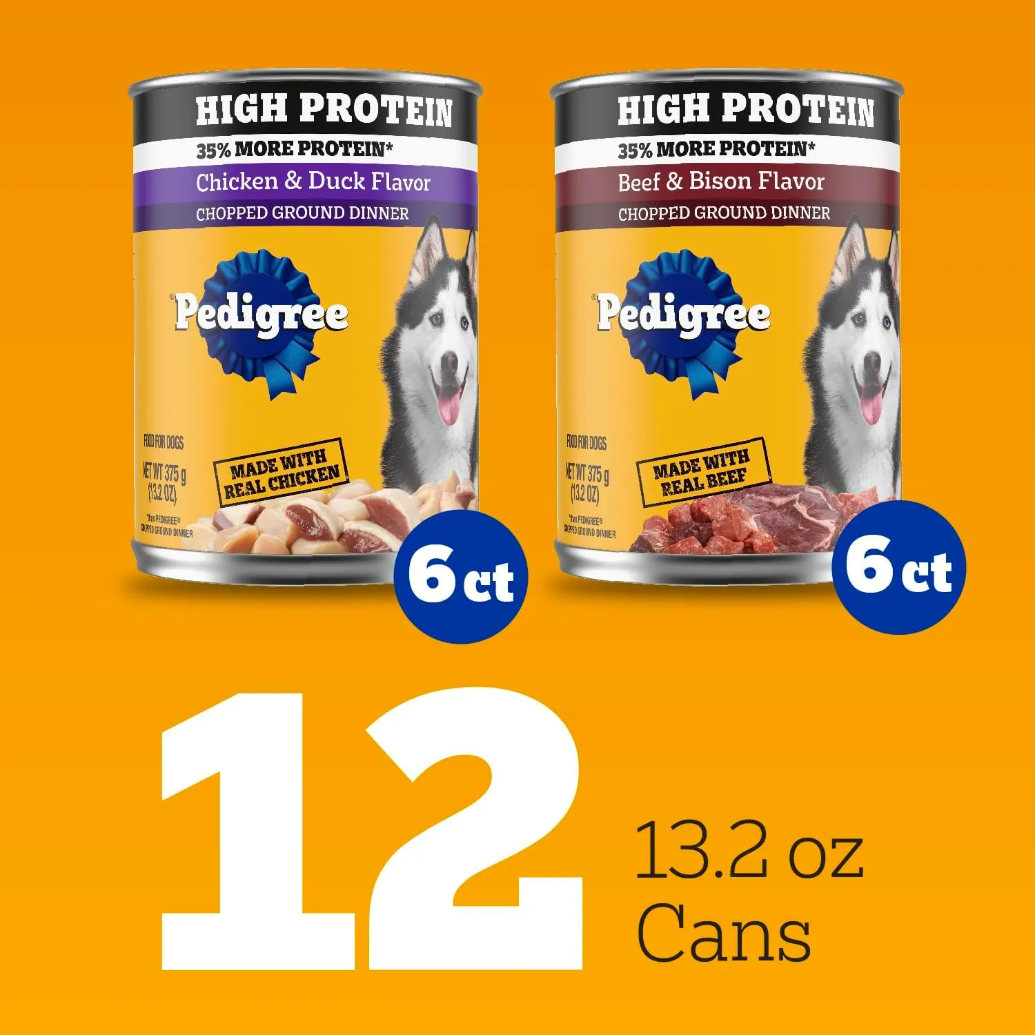 Pedigree High Protein Wet Dog Food, Chicken Duck & Beef Bison Flavors Multipack 13.2 oz. Cans (12 Count, Pack of 1)