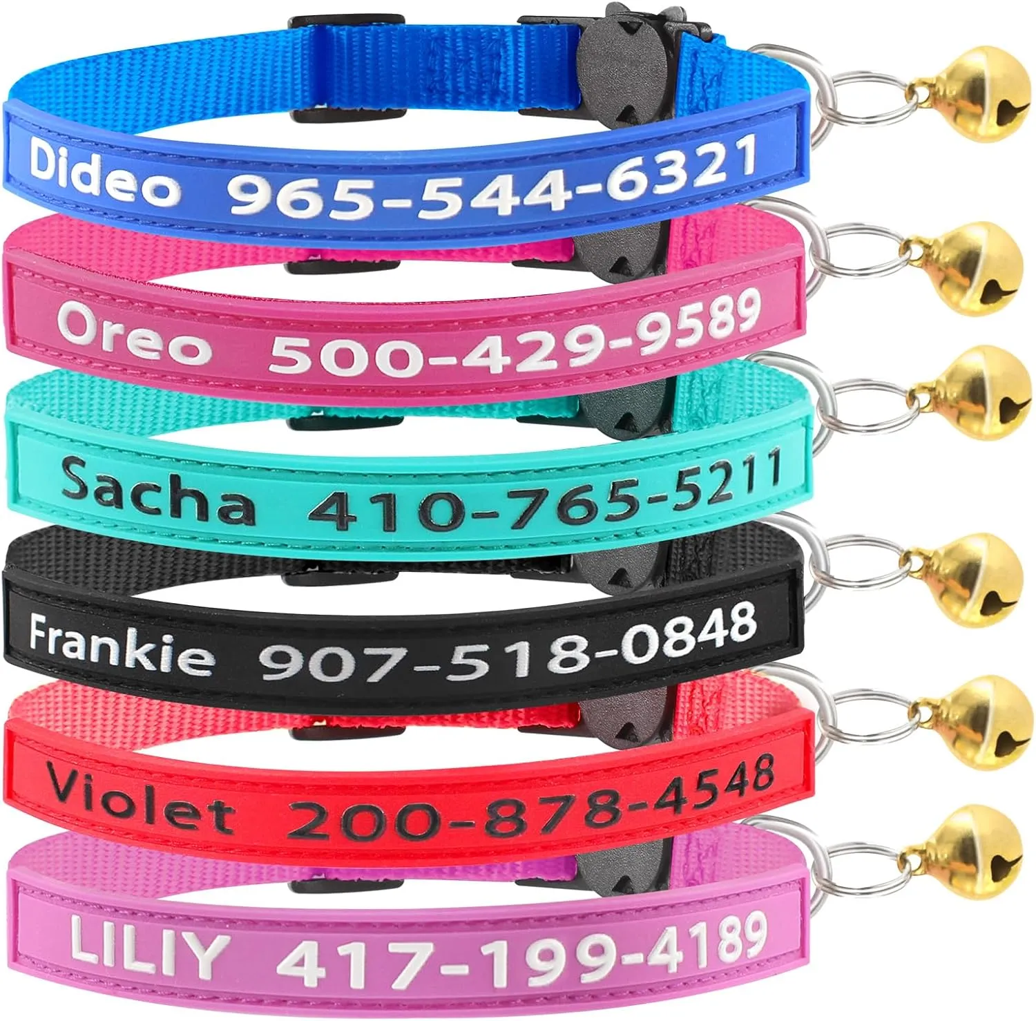 Personalized Custom Cat Collars,Custom ID Collar with Pet Name and Phone Number, Adjustable Kittens Nylon Collars Breakaway with Bells for Boy Girl