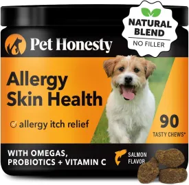Pet Honesty Allergy Skin Health - Allergy Itch Relief, Fish Oil for Dogs, Probiotics for Healthy Skin, Shiny Coats, Helps Reduce Normal Shedding, Soft Chews for Healthy Skin & Coat - 90 Ct (Salmon)