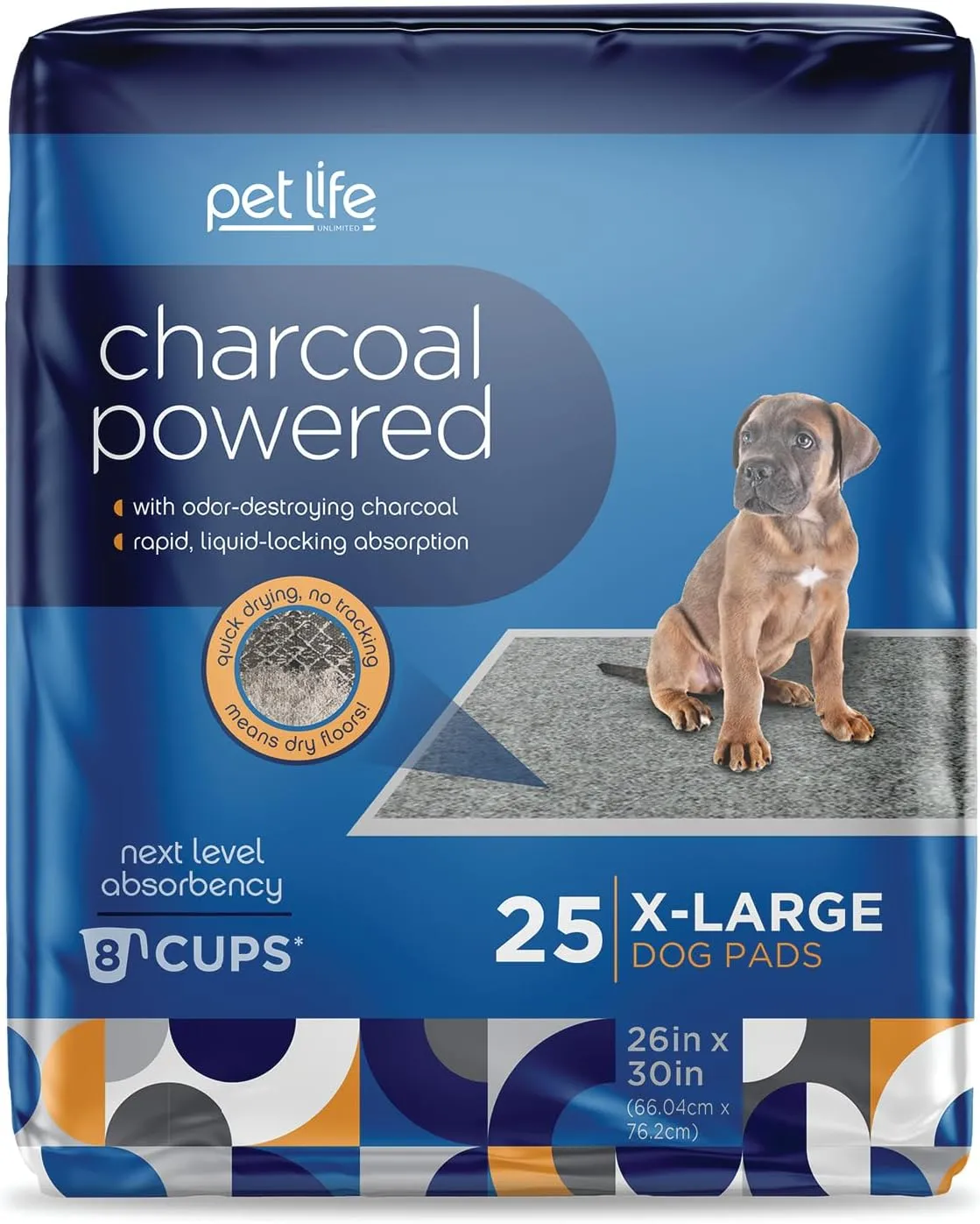 Pet Life Unlimited Charcoal Extra Large Puppy Pads, Pee Pads for Dogs, Dog Training Pads - Odor Controlling Fragrance Free Dog Pee Pads - 26" x 30" - 25 Count (XL)