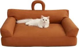 Pet Sofa Bed, Vintage Cat Puppy Faux Leather Couch with Non-Slip Bottom and Handle for Cats or Small Medium Dog Chair, Detachable and Washable, Waterproof Cat Sofa Bed (Brown,Large)