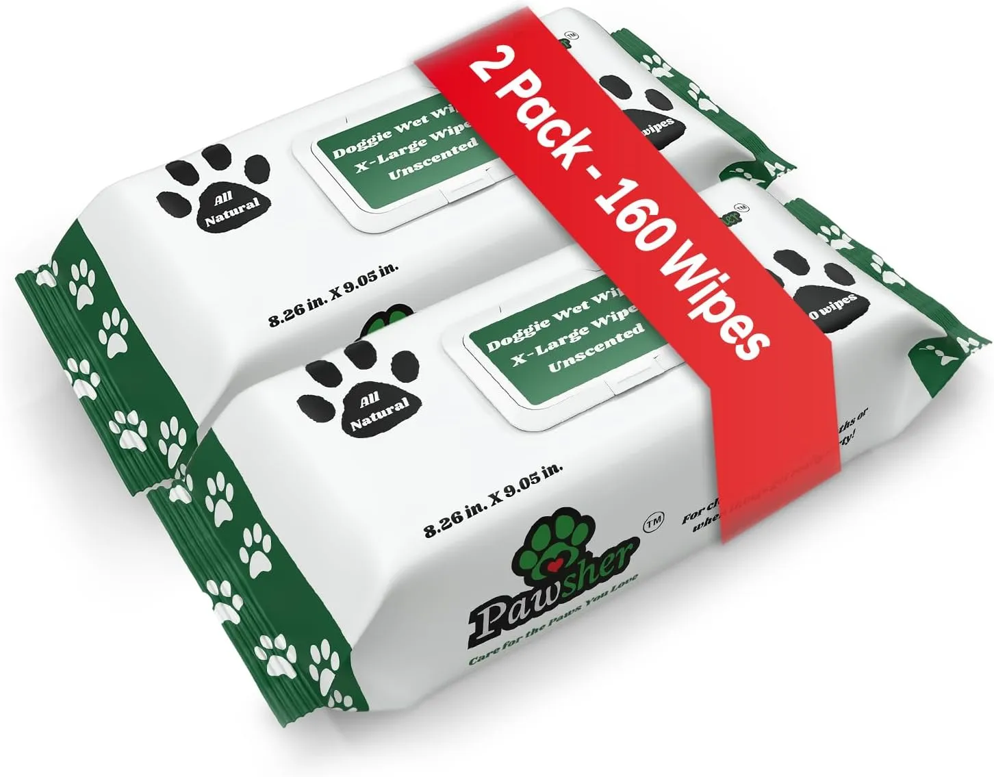 Pet Wipes for Dogs - Twin Pack - 160 Count | Dog Wipes for Cleaning and Deodorizing | Extra Large, Strong and Chemical Free | in Between Bath Dog Wipe for Paws, Butt & Body