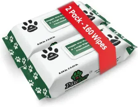 Pet Wipes for Dogs - Twin Pack - 160 Count | Dog Wipes for Cleaning and Deodorizing | Extra Large, Strong and Chemical Free | in Between Bath Dog Wipe for Paws, Butt & Body