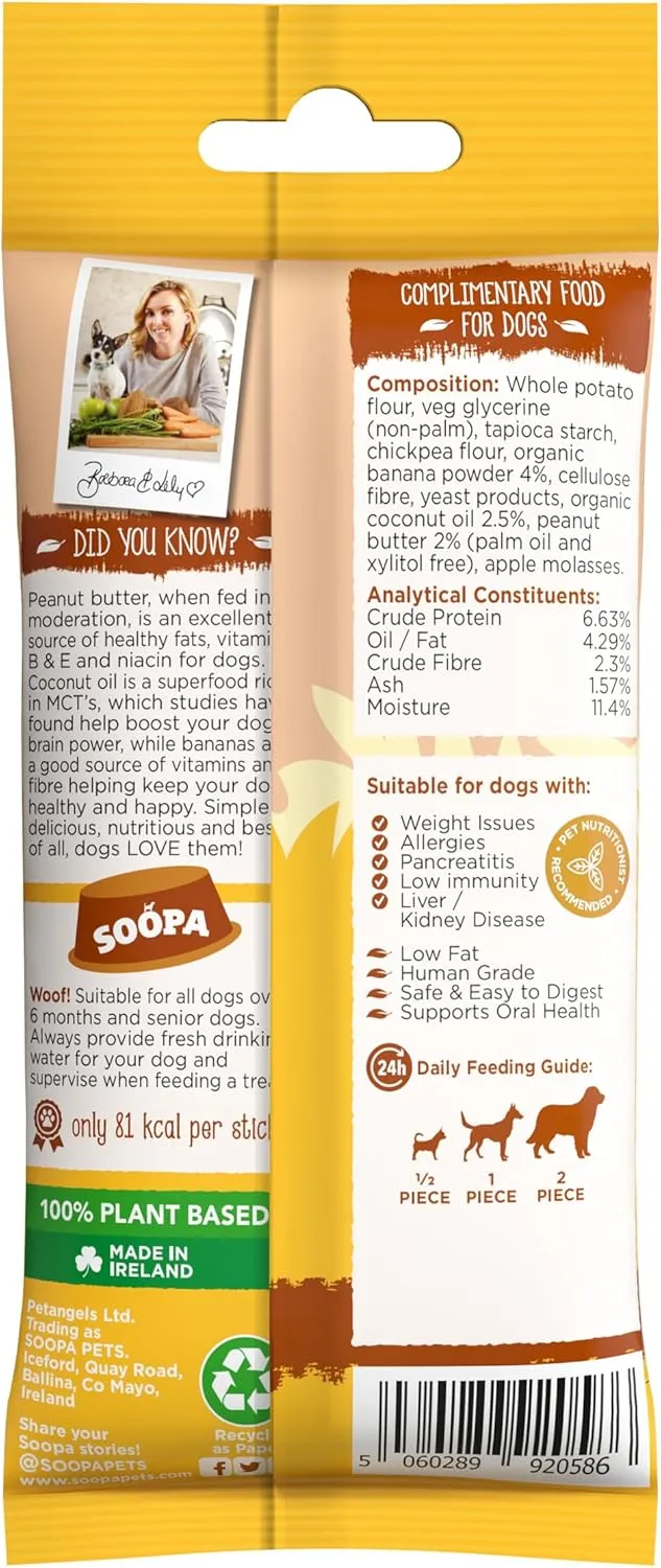 Pets Peanut Butter and Banana Dog Treats, Human Grade, Grain Free Dental Sticks for Clean Teeth, Healthy Dog Treats for Small Dogs, Large Dogs