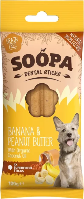 Pets Peanut Butter and Banana Dog Treats, Human Grade, Grain Free Dental Sticks for Clean Teeth, Healthy Dog Treats for Small Dogs, Large Dogs