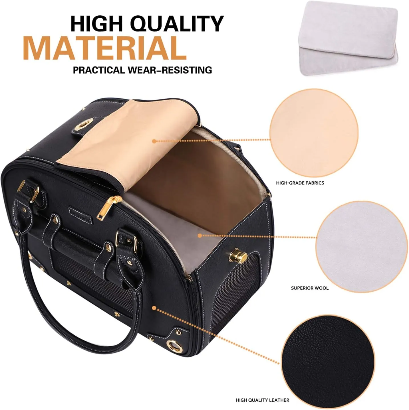 PetsHome Dog Carrier Purse, Pet Carrier, Cat Carrier, Foldable Waterproof Premium PU Leather Pet Travel Portable Bag Carrier for Cat and Small Dog Home & Outdoor Medium Black