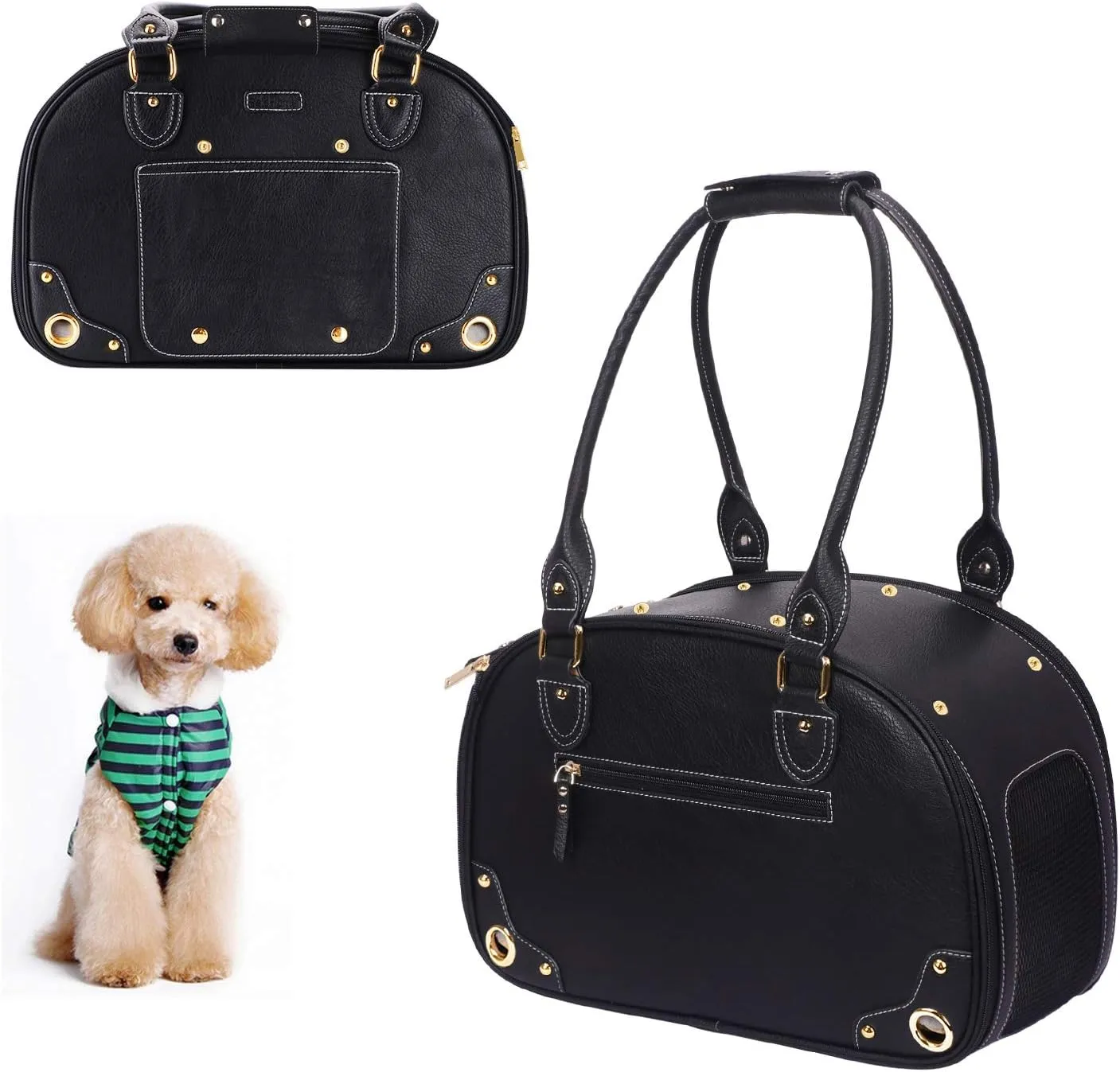 PetsHome Dog Carrier Purse, Pet Carrier, Cat Carrier, Foldable Waterproof Premium PU Leather Pet Travel Portable Bag Carrier for Cat and Small Dog Home & Outdoor Medium Black