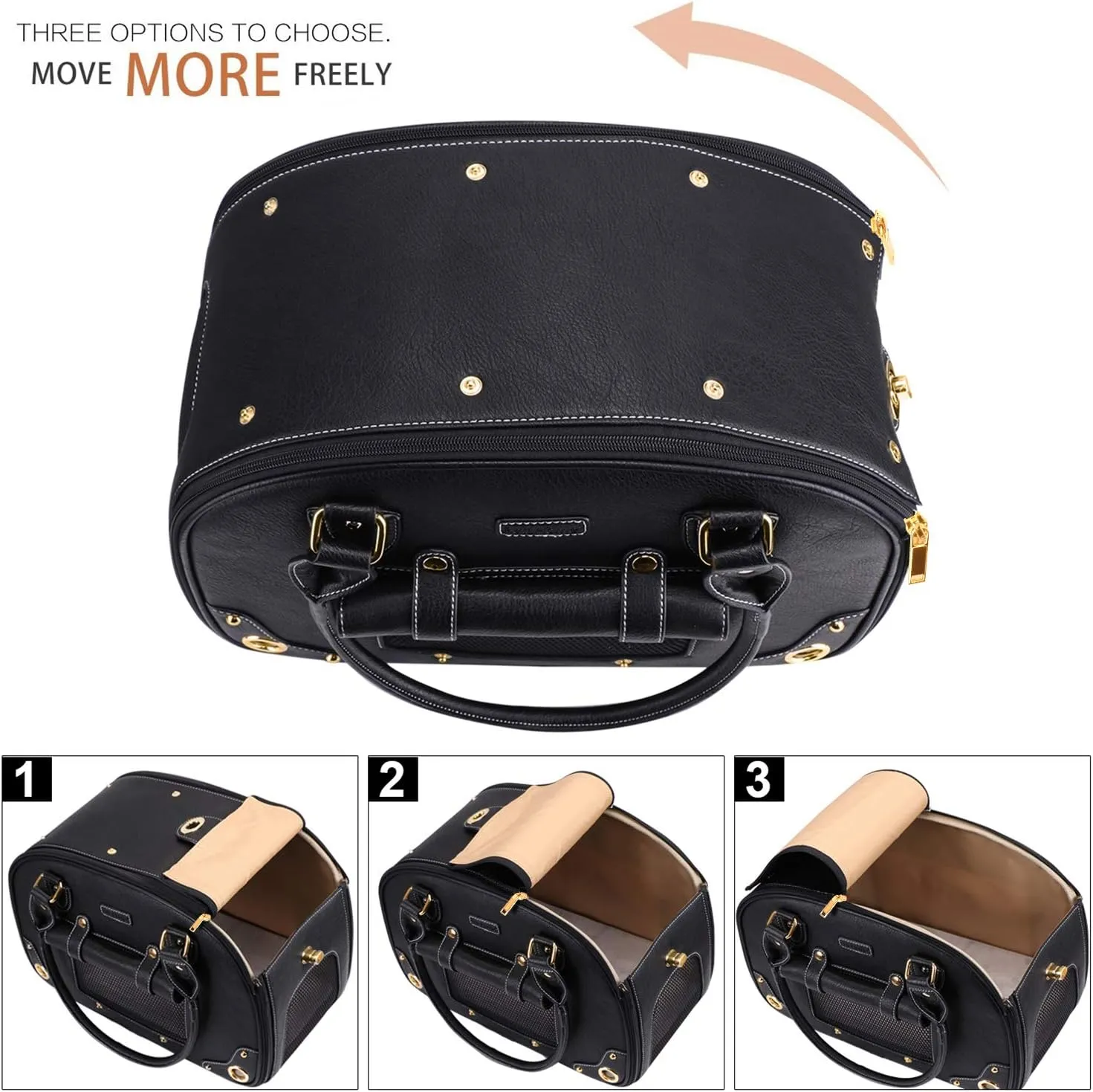 PetsHome Dog Carrier Purse, Pet Carrier, Cat Carrier, Foldable Waterproof Premium PU Leather Pet Travel Portable Bag Carrier for Cat and Small Dog Home & Outdoor Medium Black