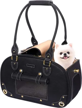 PetsHome Dog Carrier Purse, Pet Carrier, Cat Carrier, Foldable Waterproof Premium PU Leather Pet Travel Portable Bag Carrier for Cat and Small Dog Home & Outdoor Medium Black