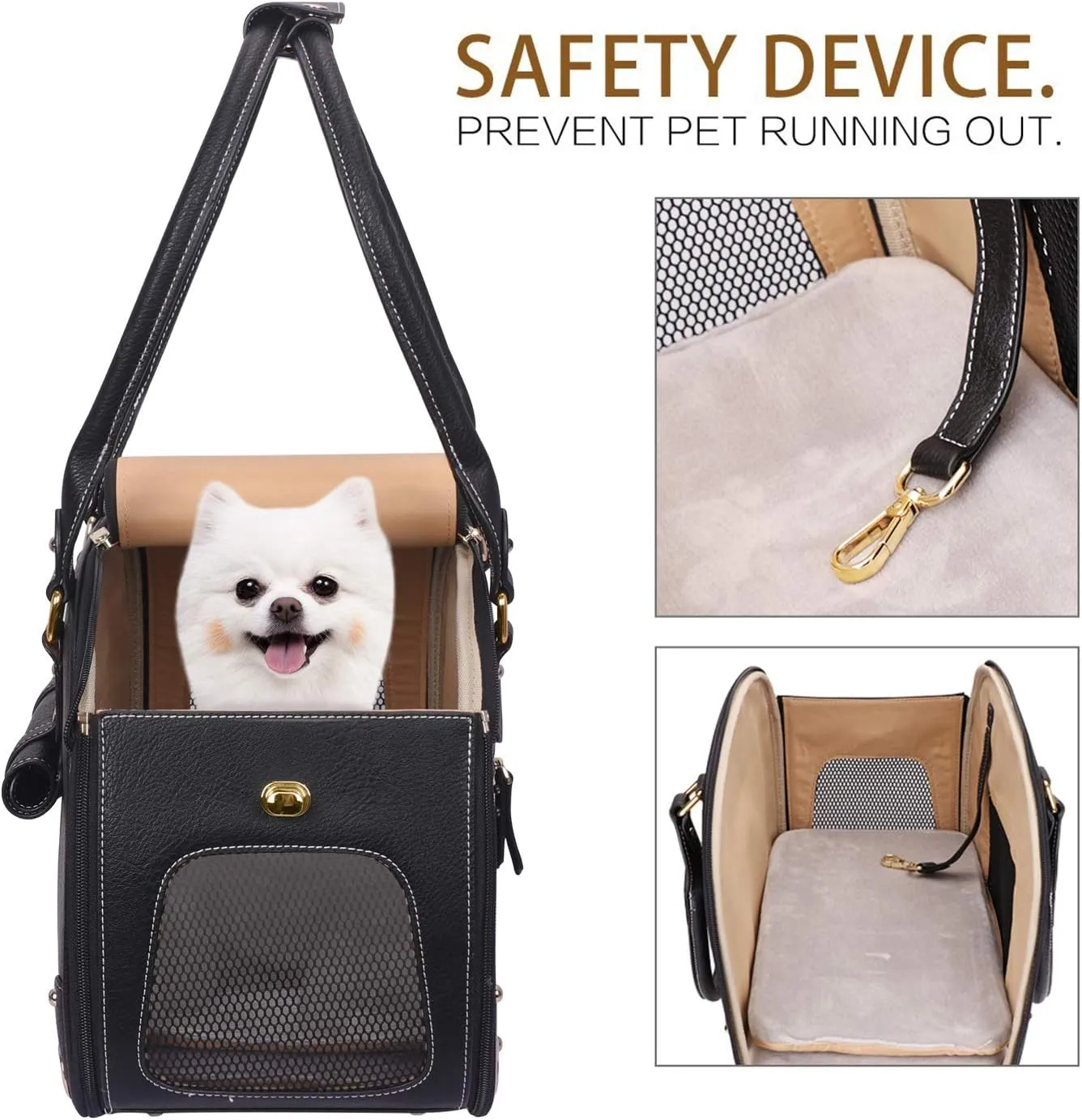 PetsHome Dog Carrier Purse, Pet Carrier, Cat Carrier, Foldable Waterproof Premium PU Leather Pet Travel Portable Bag Carrier for Cat and Small Dog Home & Outdoor Medium Black
