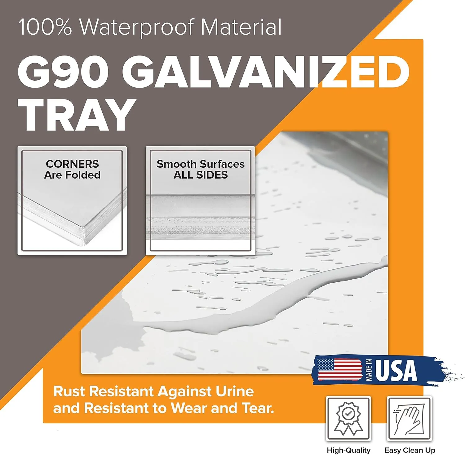 Pinnacle Systems (Galvanized, 34.625" L X 21.86" W X 1") Metal Replacement Dog Crate Pan Chew Proof Crack Proof Pet Kennel Tray Central Dog Crate Pan Pet Supplies