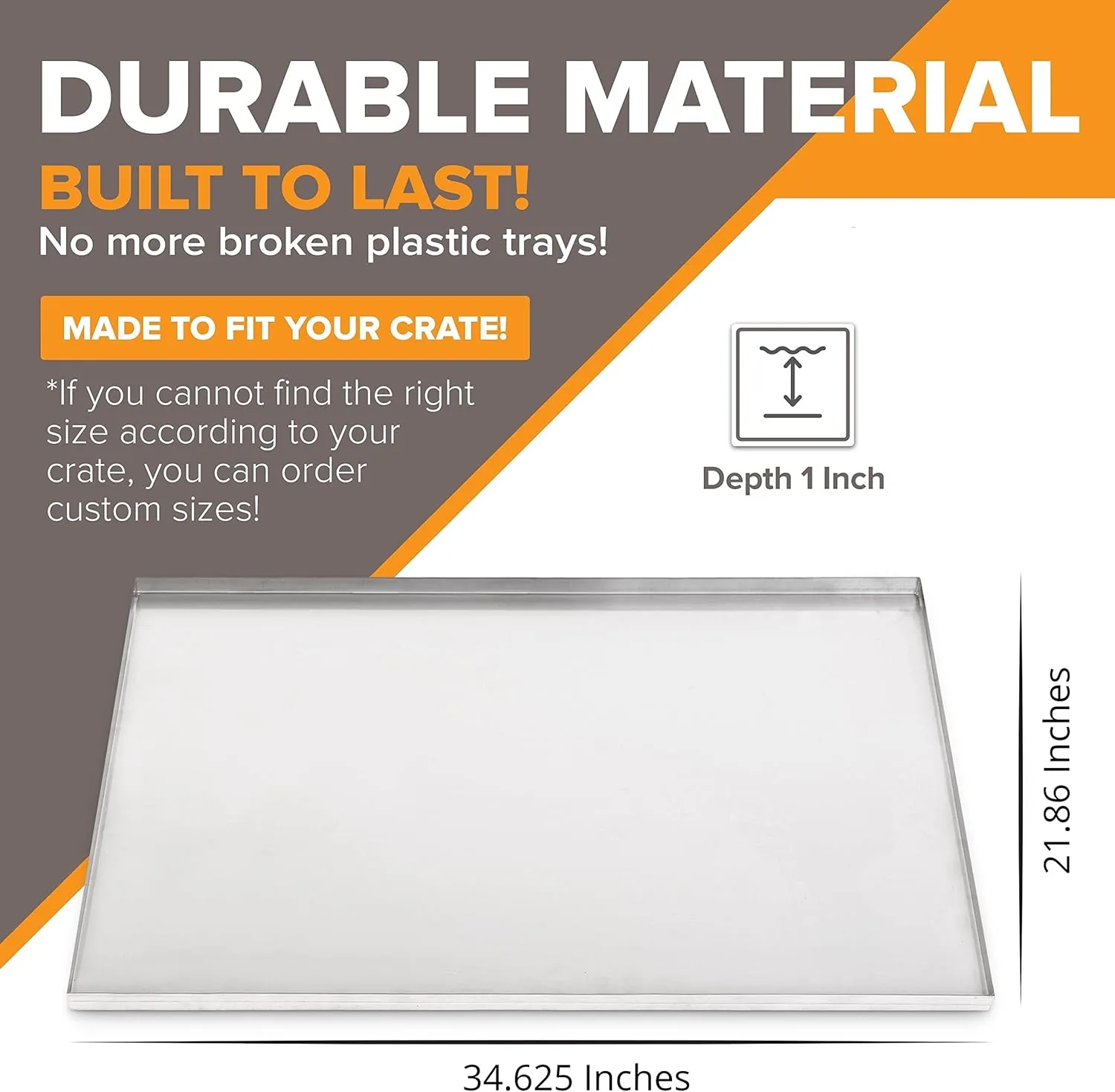 Pinnacle Systems (Galvanized, 34.625" L X 21.86" W X 1") Metal Replacement Dog Crate Pan Chew Proof Crack Proof Pet Kennel Tray Central Dog Crate Pan Pet Supplies
