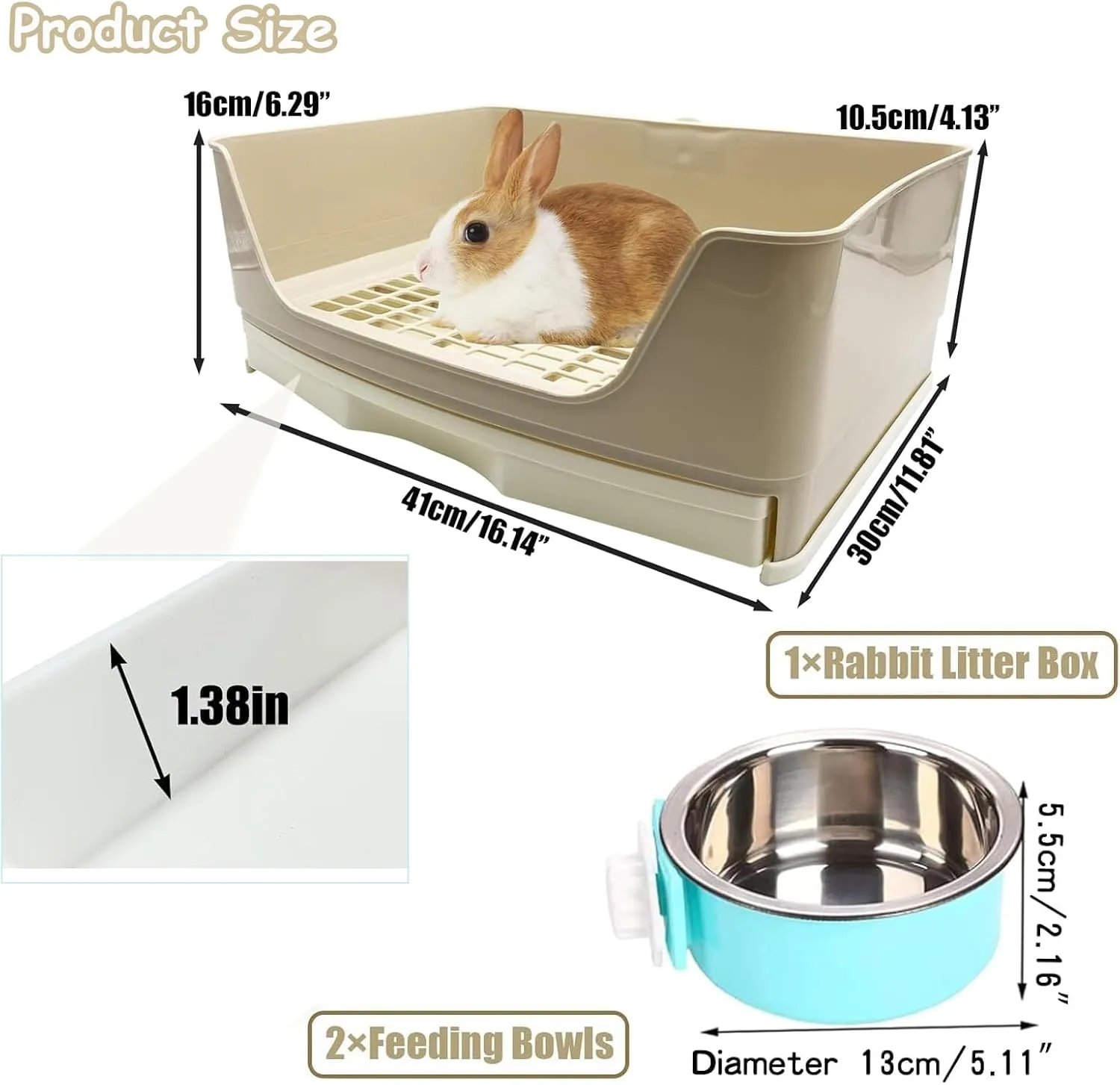 PINVNBY Rabbit Corner Litter Box with Drawer for Cage Small Animal Litter Pan Hanging Pet Feed Bowls Cage Potty Trainer Pet Toilet for Rabbit Bunny Guinea Pigs Chinchilla Ferret