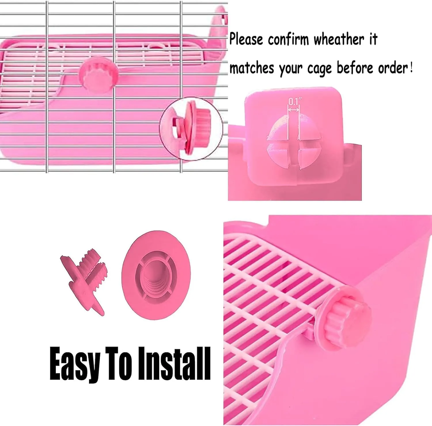 PINVNBY Rabbit Litter Box for Cage Bunny Corner Bedding Box Small Animal Litter Pan Hanging Pet Bowls Cage Potty Trainer Pet Toilet for Rabbit Bunny Guinea Pigs (Pink)